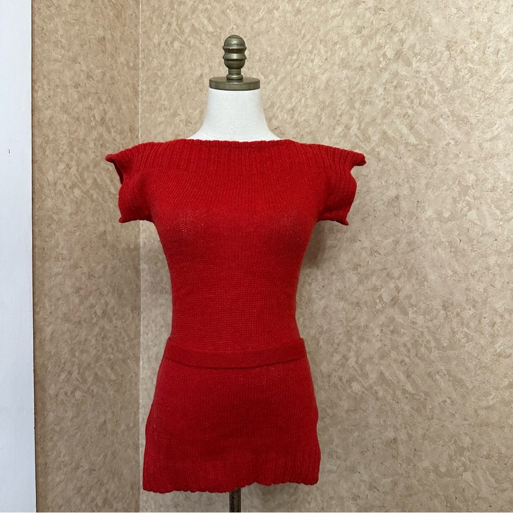 VTG 70s Bright Red 100% Wool Knit Sweater Top